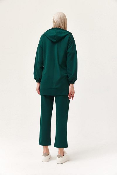 CALİENTE Women's Hooded Zippered Double Suit Green