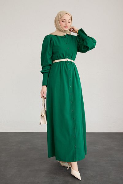 ModaAyşeli Emerald Dress - Buttoned Ay333