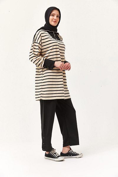 CALİENTE Collar Zippered Sleeve Detailed Double Suit Black
