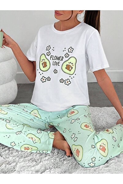 VG BOND MODA Combed Cotton Print Detailed Short Sleeve Women's Double Pajamas Set Vg135