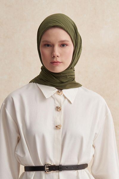 carell Organic Crinkle Scarf Shawl Olive Green 90X180