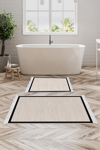 Alanur Home Αντιολισθητική βάση Djt Σετ Τουαλέτας Star Cotton με κρόσσια υφαντό σχέδιο E5007