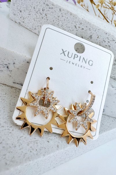 İsisra Xuping Vip Serial Sun Model Zircon Stone Gold Color Steel Hoop Earring (2.5 cm)