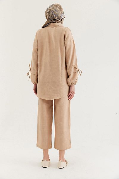CALİENTE Sleeve Gathered Shirt Pants Double Suit Cream