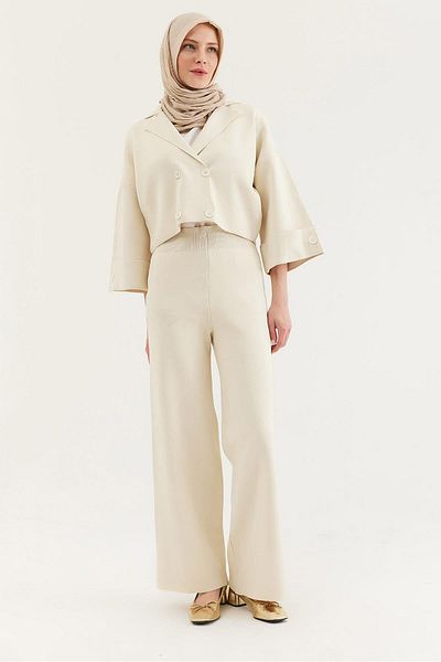 CALİENTE Jacket Pants Knitwear Double Suit Cream