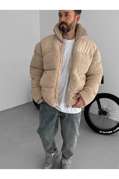 BYBASICMAN Beige Parachute Detailed Plush Coat Lns-50673
