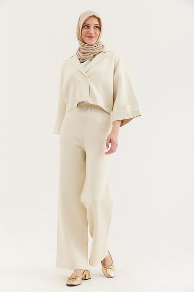 CALİENTE Jacket Pants Knitwear Double Suit Cream
