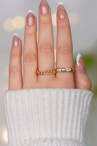 TREND COLLECTİON 2 Adet Ayarlanabilir Gold Kadın Yüzük Set