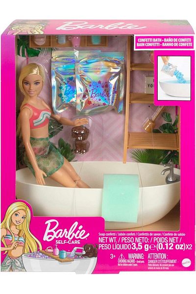 Barbie Soap Confetti Bath Playset - Blonde Doll, Fun Bath Time Play, Soap Confetti