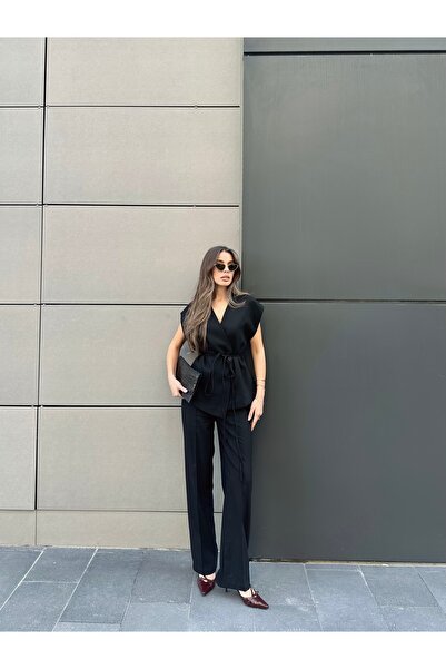 YouLikeButik طقم بنطال سترة مربوطة على الخصر