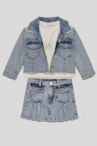 NK 01-04 Years Old Baby Girl Denim Skirt Jacket Suit - Denim Blue