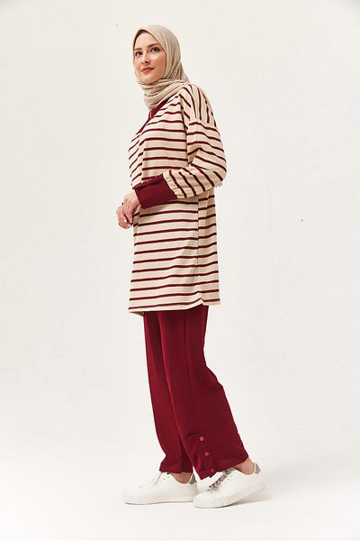 CALİENTE Collar Zippered Sleeve Detailed Double Suit Claret Red
