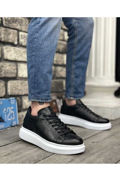 WEBORN Men's Black Sports Shoes Daily High Thick Sole Comfortable Comfort Style Sneaker