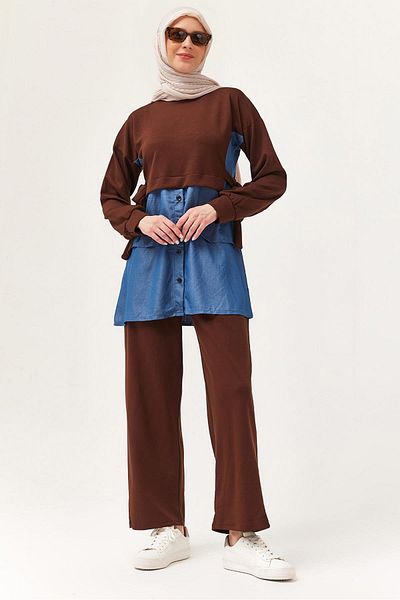 CALİENTE Denim Garnished Tied Double Suit Brown