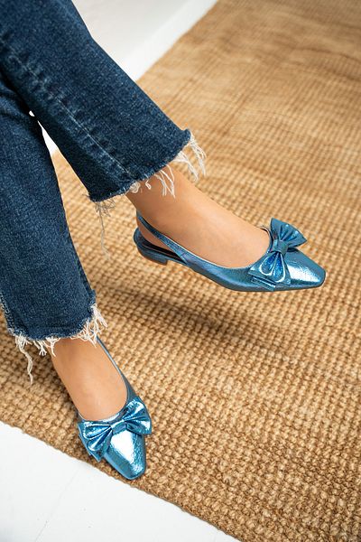LAMİNTA Γυναικείες μπαλαρίνες Heju Blue Bow με λεπτομέρεια με επίπεδη τακούνι
