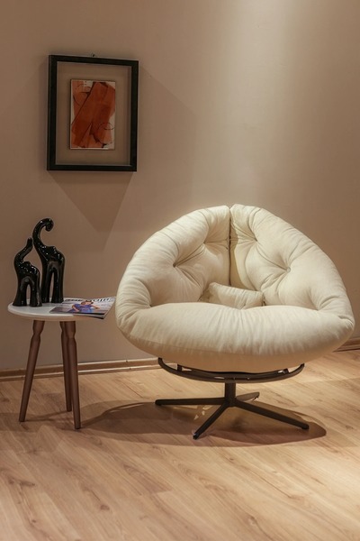 Berta Concept Thor 360 Derece Döner Mekanizmalı Berjer Tekli Koltuk Krem