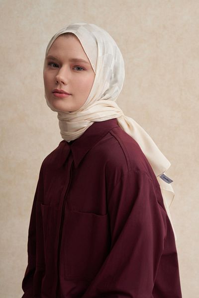 carell Italian Silk Checkers Jacquard Shawl - Pearl