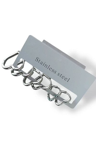 Vitastyle Set of 6 Heart Figured Steel Earrings in 3 Different Sizes