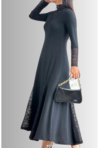 DENİZCE GÜPÜR DETAYLI MODAL KLOŞ MAXİ ELBİSE