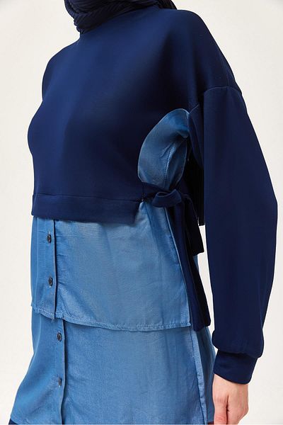 CALİENTE Denim Garnished Tied Double Suit Navy Blue