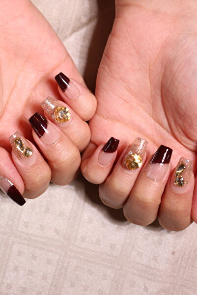 wow kutu C03 M Beden Nude Simli Kırmızı French Protez Jel Takma Tırnak Ve Aksesuarlar