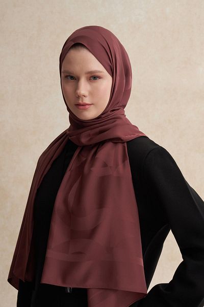carell Red Brown C Pattern Monogram Cotton Silk Shawl