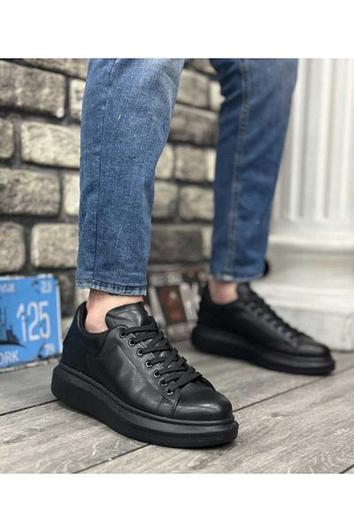 WEBORN Ανδρικά μαύρα αθλητικά παπούτσια Casual ψηλή σόλα Άνετο αθλητικό παπούτσι σε στυλ
