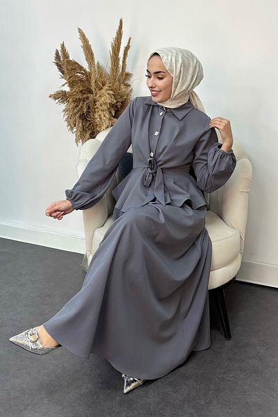 Tesettür Diyarı Stone Button Detailed Crepe Hijab Suit