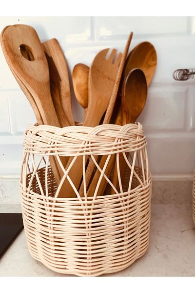 AFRALYAHOME Rattan Basket Organizer Μαχαιροπήρουνα Παιδική Διακόσμηση 15 cm Διάμετρος