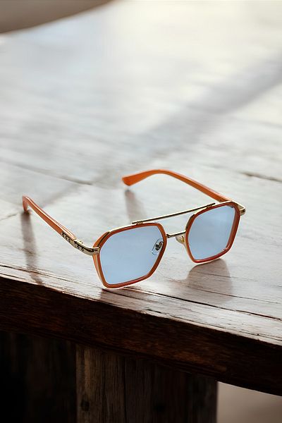 Eyesofia Bild Unisex Vintage Blue Glass Orange Frame Sunglasses