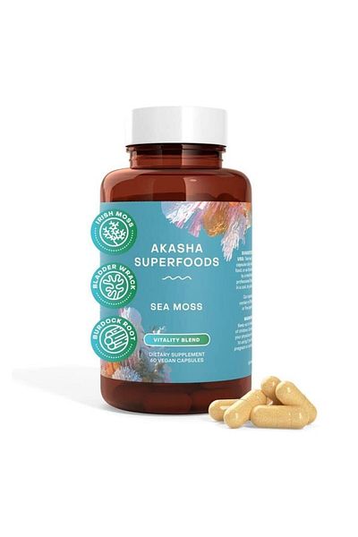 Akasha Superfoods Organic Irish Moss, Bladderwrack & Burdock Root Capsules - 60ct with BioPerine