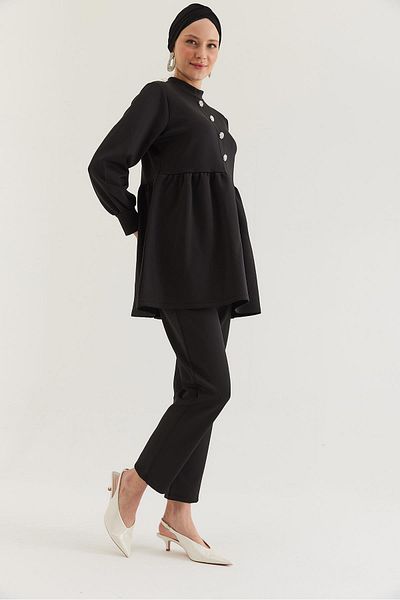 CALİENTE Stone Buttoned Scuba Double Suit Black