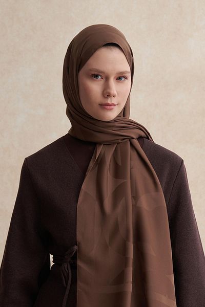 carell Brown Color C Patterned Monogram Silk Cotton Shawl - Ashy