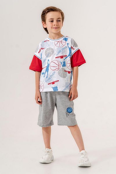KIPIRIK BABY Boy's Red Sleeve Basic Baketboll Patterned T-Shirt Shorts Suit
