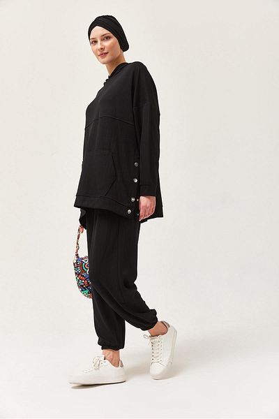 CALİENTE Snap Detail Hooded Double Suit Black