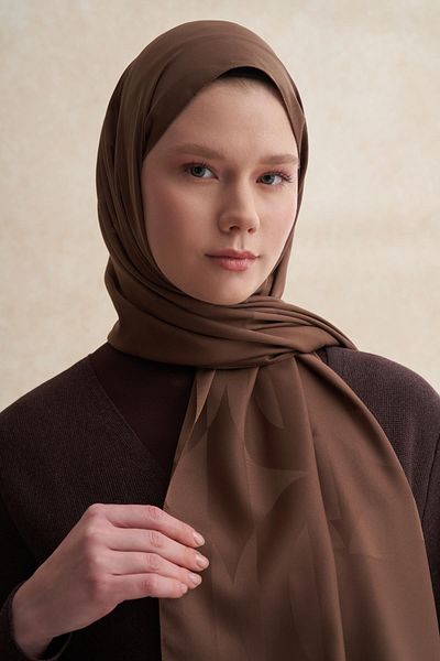 carell Brown Color C Patterned Monogram Silk Cotton Shawl - Ashy
