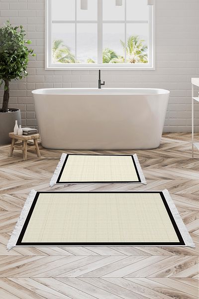 Alanur Home Αντιολισθητική βάση Djt Σετ Τουαλέτας Star Cotton με κρόσσια υφαντό σχέδιο E5007