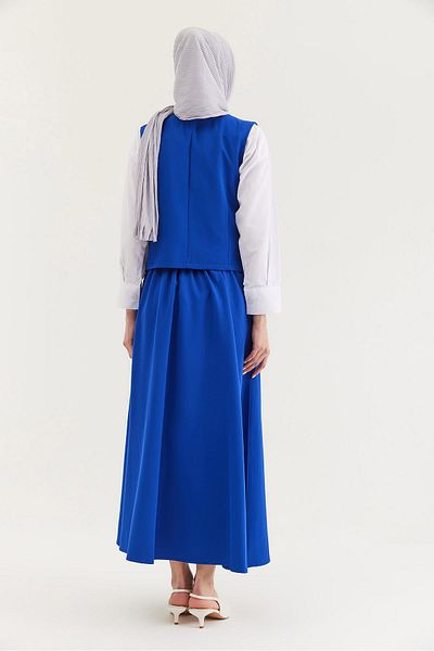 CALİENTE Belt Detailed Skirted Double Suit Navy Blue