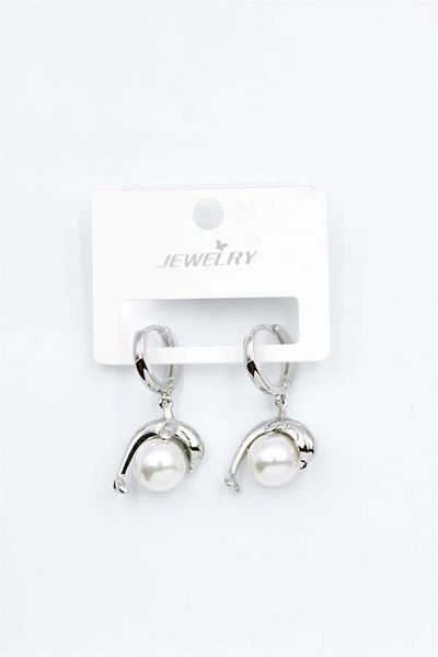 MENESSA Pearl Dolphin Earrings - Silver