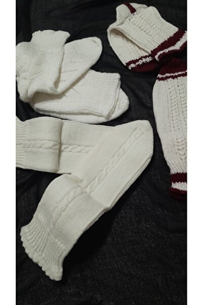 Papatyam 3 Adet El Örgüsü Beş Şiş/El İşi Patik/Çeyizlik Patik/Örgü/Ev Patiği/...