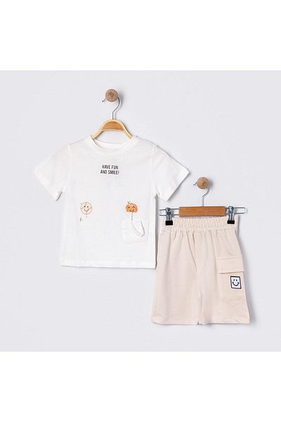 KIPIRIK BABY Boy's Ecru Smiley Face Accessory Shorts Suit