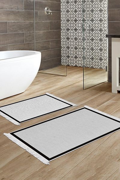 Alanur Home Αντιολισθητική βάση Djt - Σετ Τουαλέτας Trend με κρόσσια υφαντό σχέδιο E5001