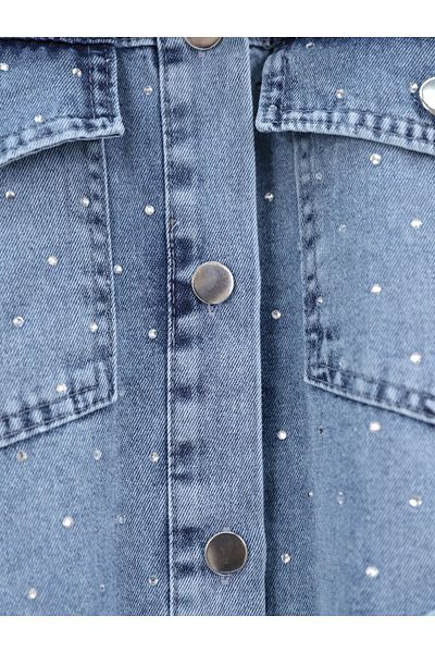 Modamorfo Set de blugi cu pantaloni de jachetă cu nasturi de piatră de împrăștiat albastru gheață