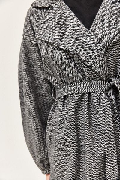 CALİENTE Herringbone Patterned Belted Cap Gray