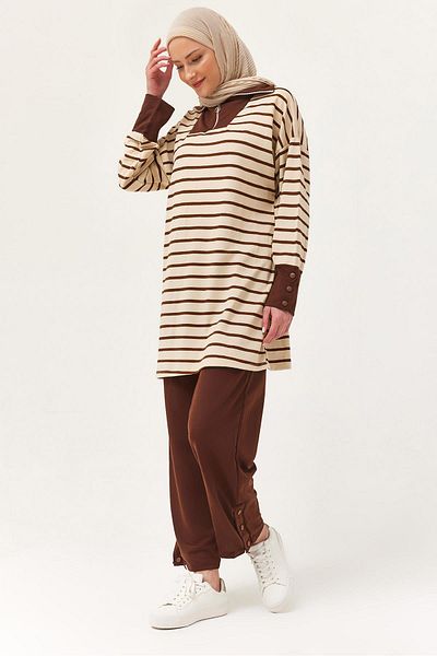 CALİENTE Collar Zippered Sleeve Detailed Double Suit Brown