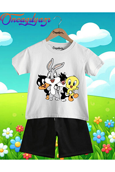oneagılyazı Mali Looney Tunes Štampano Oversize kroj Dječje šortsevi T-shirt ...