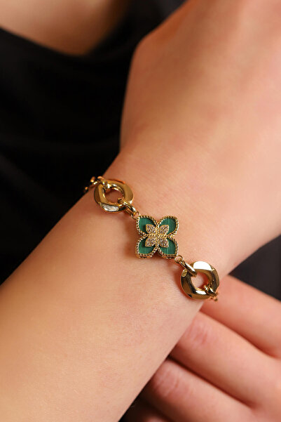 GÜLENLER ALTIN 14 Ayar Altın Yeşil Mineli Bileklik