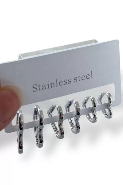 Vitastyle Set of 6 Heart Figured Steel Earrings in 3 Different Sizes