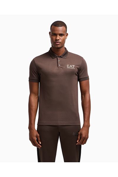 EA7 Ανδρικό μπλουζάκι Slim Fit Polo με κοντομάνικο καφέ με χρυσό λογότυπο EA7