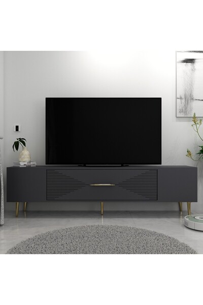 zerkaconcept Motif Tv Sehpası Tv Ünitesi Antrasit Altın 150 cm